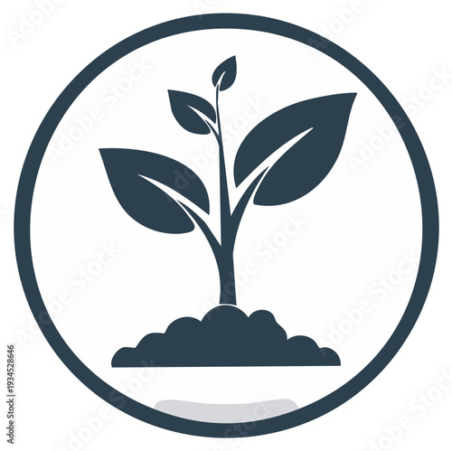 Growth icon of a plant sprouting from soil inside a circle