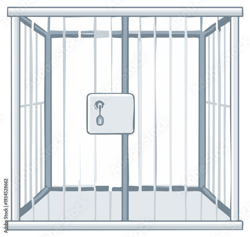 Empty Metal Cage with Lock Representing Confinement and Security