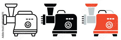 Meat grinder line icon representing kitchen and utensil concept, chopper sign vector graphics with minimal linear pattern on a white background for culinary branding, cooking tutorials and 