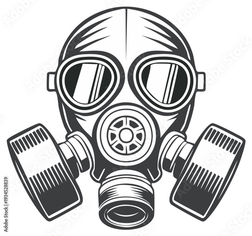 Gas mask illustration, protective equipment, black and white design