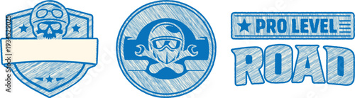 Vintage Biker Club Scribble Embroidery Badges and Motorcycle Patch Set