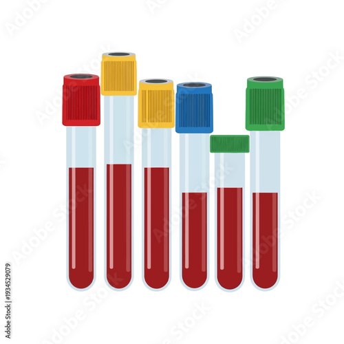 Collection of blood test tubes with colorful caps, medical research and diagnostics
