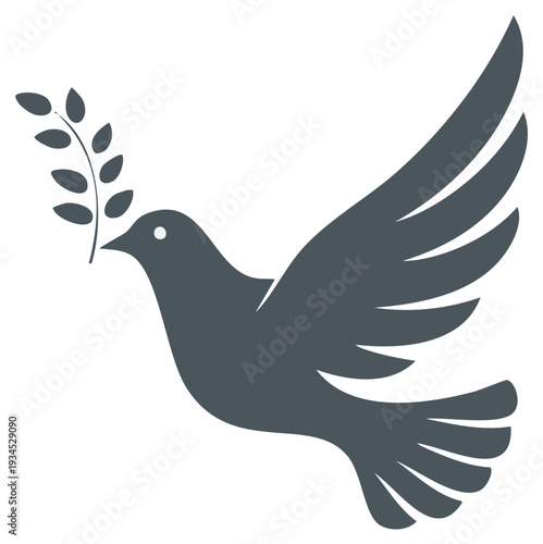 Silhouette of a dove carrying an olive branch, symbol of peace.