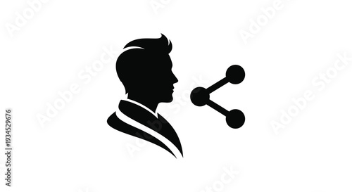 A striking black silhouette of a man s profile is paired with a share icon symbolizing connection and networking silhouette