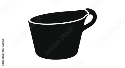 A stark minimalist depiction of a black teacup against a white background showcasing a dramatic silhouette high quality