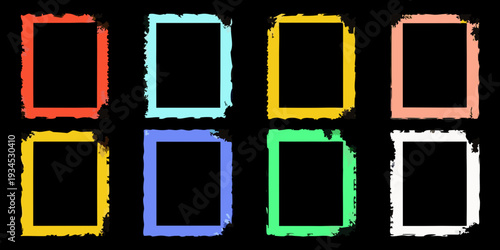 Six rectangular frames in various pastel colors on a black background