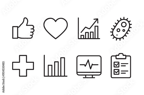 A collection of healthcare and positive feedback line icons