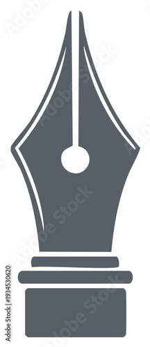 Isolated gray fountain pen nib illustration for writing editing or calligraphy concepts