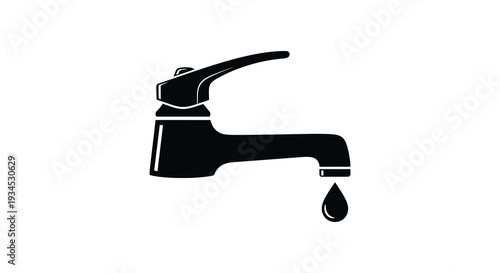 A minimalist black silhouette of a modern faucet with a single water droplet falling design silhouette high quality