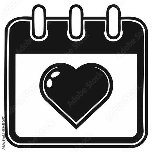 Minimalist black and white calendar icon with a heart symbol marking important romantic dates or anniversaries