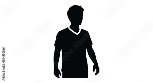 A striking black silhouette depicts a casually dressed man facing forward showcasing a modern artistic style silhouette
