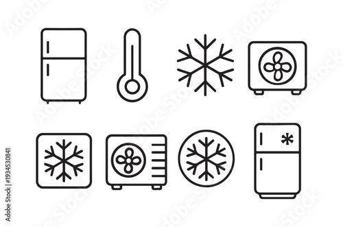 Black and white line art icons depicting refrigeration and temperature