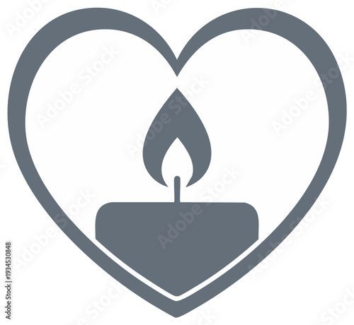 Elegant Candle Flame Silhouette Contained Within a Heart Shape for Romantic Designs