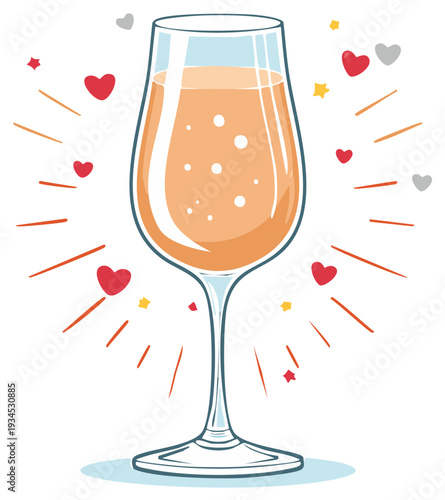 Sparkling Rose Wine Glass with Heart and Star Decoration Festive Celebration