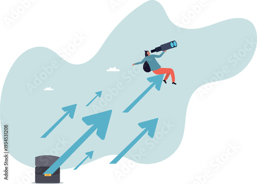 Searching for growth opportunity, vision to look and see future, challenge ahead or motivation to grow business .human life and situation.