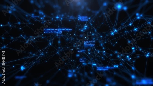 Technology digital telemetry data with 3D wireframe fly through in blue cyberspace 4K video 