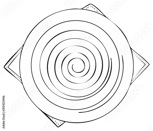 Abstract circular spiral design with triangular elements and dot patterns