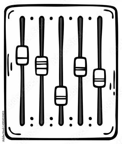 Doodle style audio mixer with five sliders for sound control and adjustment