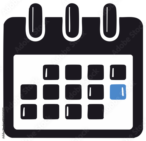 Simple calendar icon with one day highlighted in blue representing a special event or appointment