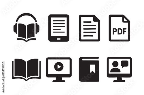 Collection of black icons representing different digital learning resources