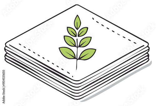Stack of napkins with green leaf icon clean and fresh design