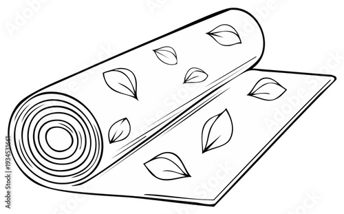 Rolled yoga mat vector icon with leaf decoration for home exercise