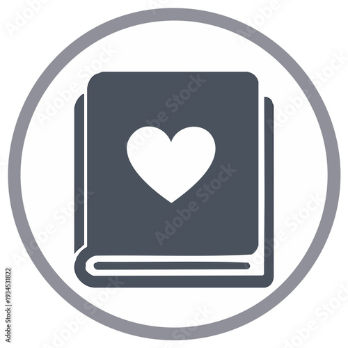 Heart book icon vector symbol for favorite reading education stories and romantic content