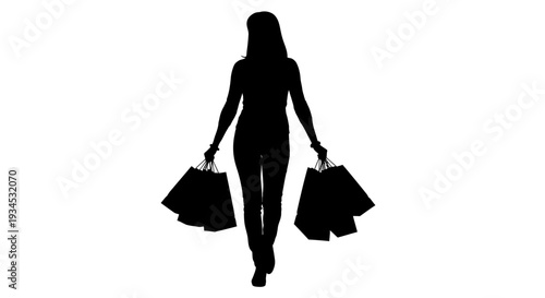 Woman Carrying Shopping Bags Silhouette Walking.
