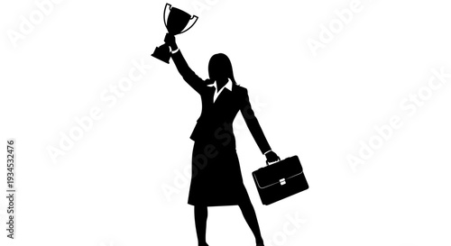 Businesswoman Holding Trophy and Briefcase.