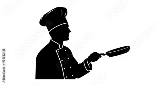 Chef Holding a Frying Pan Silhouette.