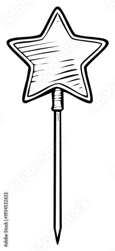 Drawn Star Wand with Stick Magic Tool Festive Party Costume Accessory Black and White
