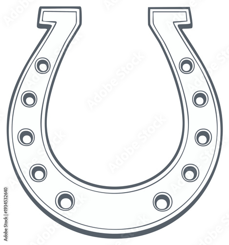 Classic horseshoe outline with nail holes good luck symbol metallic shoe flat design graphic