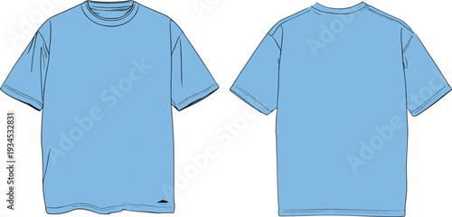 Light blue t‑shirt mockup, plain apparel design, blank cotton shirt, front and back view, fashion template, clothing illustration, casual wear, unisex