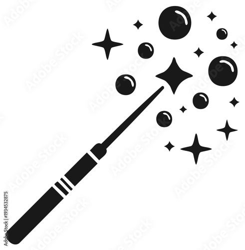 Magical Wand with Stars and Bubbles Icon Vector Illustration
