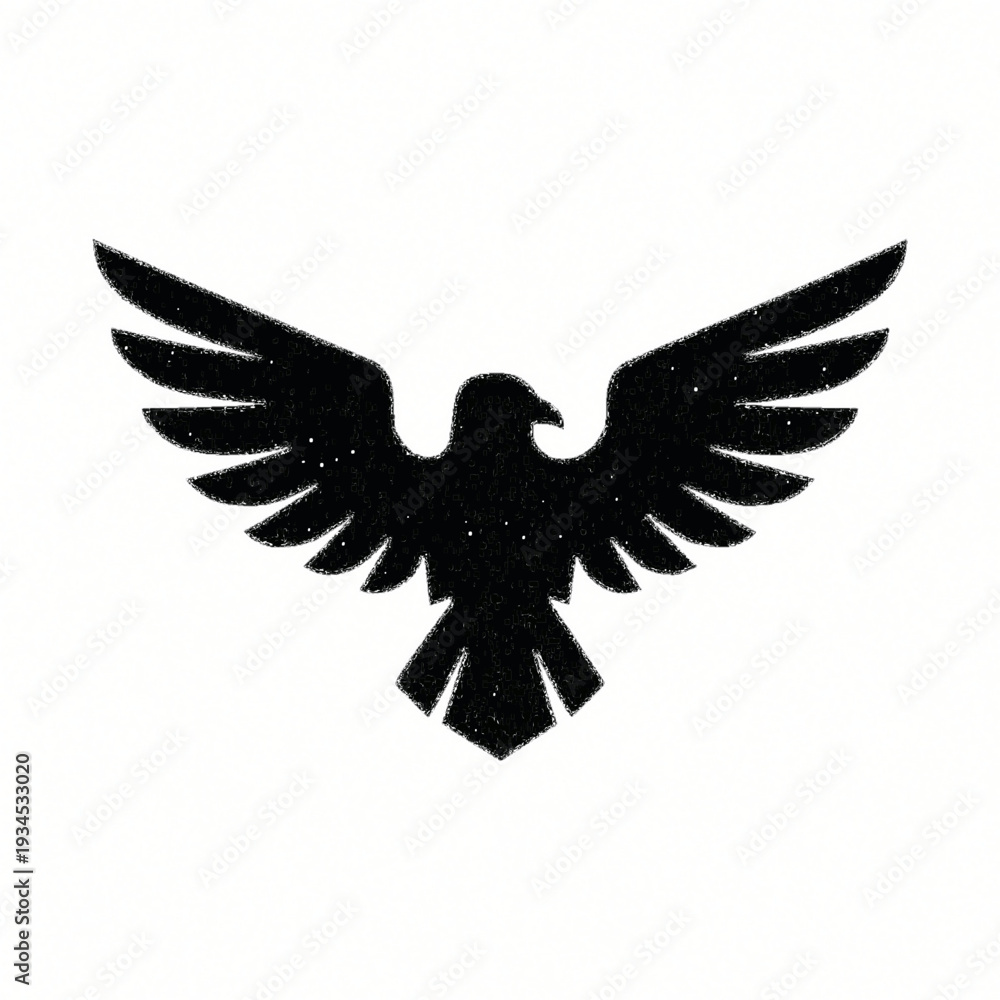 Fototapeta premium Minimalist Black Eagle Silhouette with Spread Wings on White Background