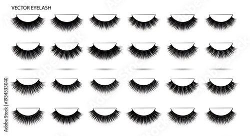 A set of various false eyelashes in a vector graphic illustration for beauty and makeup design