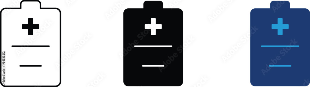 Obraz premium Medical clipboard icon showing patient health records and clinical data. Healthcare illustration for medical reports, doctor prescriptions, hospital administration, insurance claims