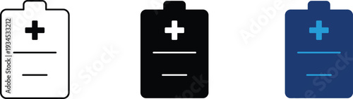 Medical clipboard icon showing patient health records and clinical data. Healthcare illustration for medical reports, doctor prescriptions, hospital administration, insurance claims