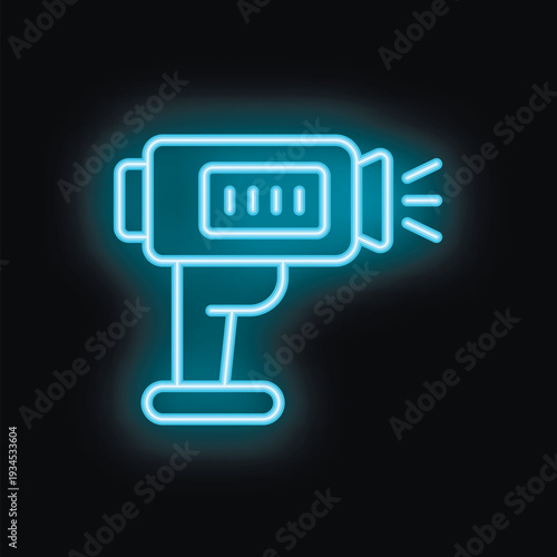 Blue neon icon of a hairdryer blowing hot air, suitable for beauty salons and hairdressers