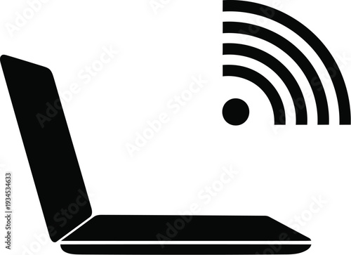 Laptop Computer with Wireless Signal Icon Vector Graphic for Connectivity