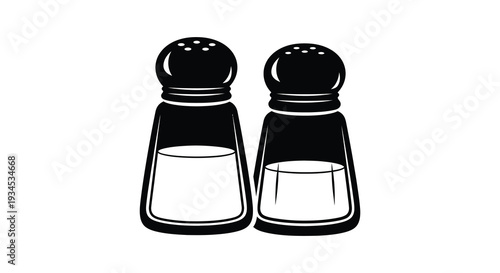 A simple illustration depicts two classic salt and pepper shakers standing closely together in silhouette high quality professional