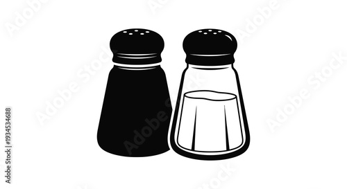 A simple black and white illustration depicts two common kitchen spices salt and pepper in silhouette high quality professional detailed