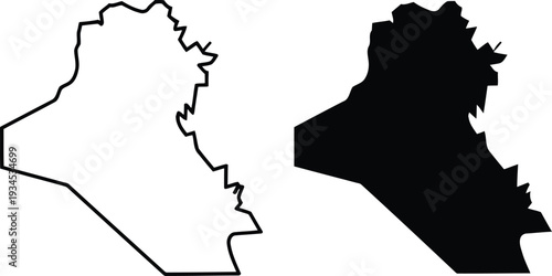 Comparison of a white outline map and a filled black silhouette map of a region. Vector