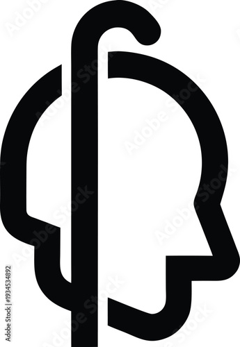 Abstract silhouette of a head with a vertical line through it symbolizing division or separation Vector