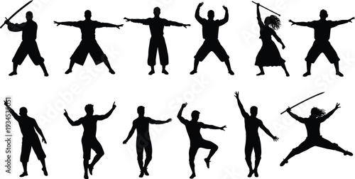 Martial Arts and Dance Silhouette Vector Set – Action Poses, Karate, Taekwondo, Kung Fu, Boxing, Ballet, Hip Hop & Breakdance – Editable SVG, EPS Flat Black Silhouette Clipart Collection