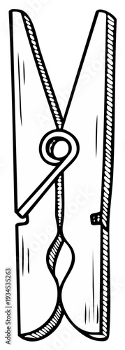 Hand drawn sketch of a wooden clothespin with spring mechanism