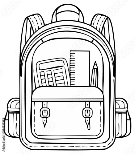 Open School Backpack Filled with Stationery and Calculator Ready for Learning