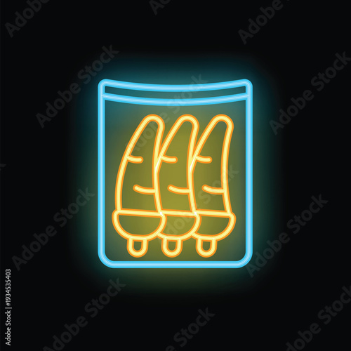 Glowing neon line pack full of seeds of a farm plant icon isolated on black background