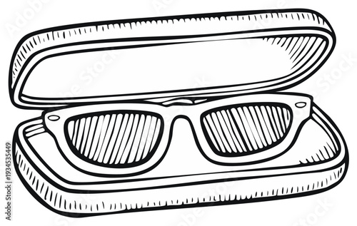 Eyewear protective case with sunglasses inside open for storage and travel