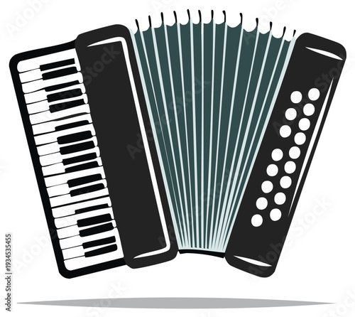 Illustration of a musical accordion with keyboard and bellows